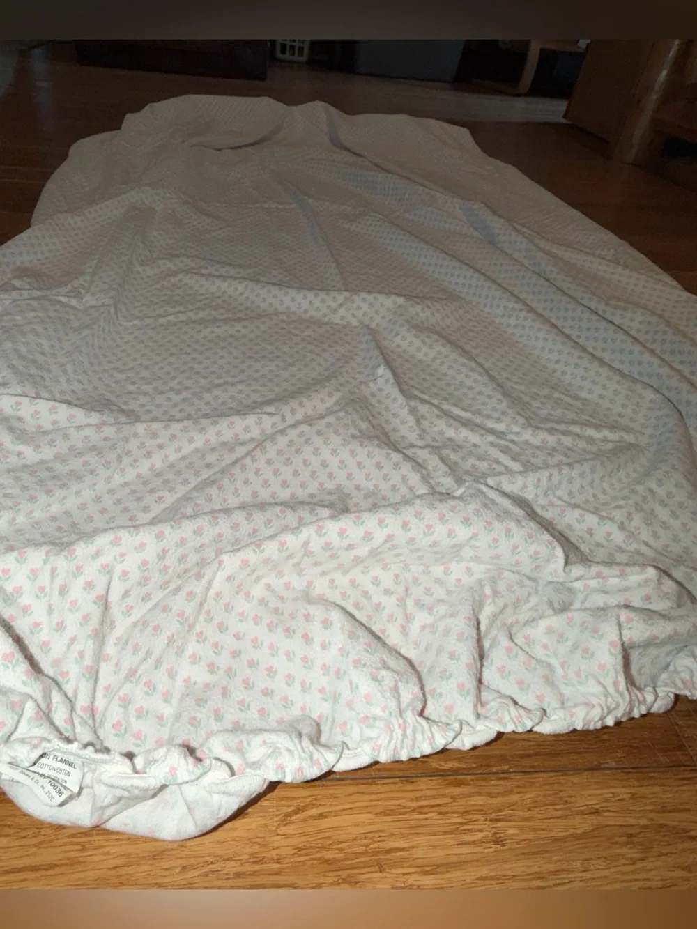 STEVENS FLANNEL FITTED sheet Full Size white pink HEARTS green Flower FLORAL USA